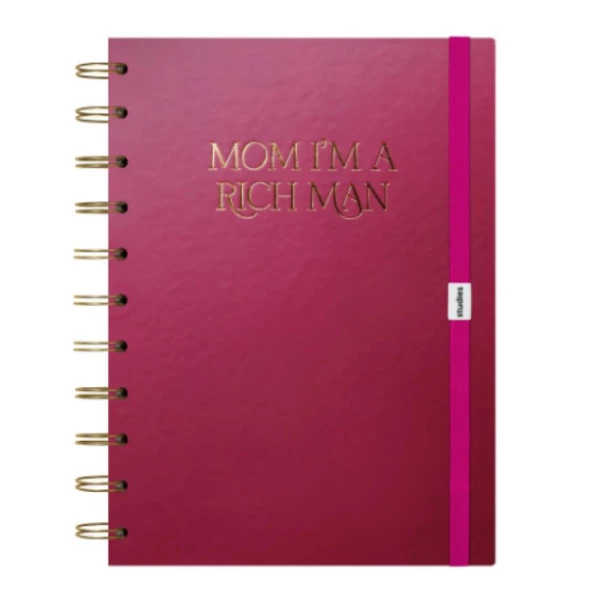 Caderno Studies Mom I'm A Rich Man Magenta Linhas Brancas