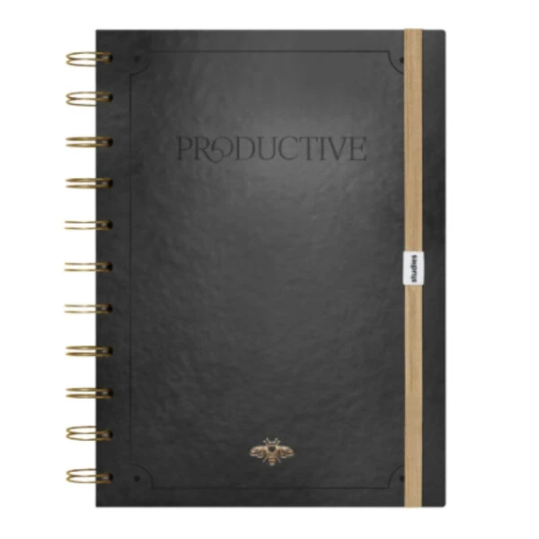 Caderno Studies Productive Preto Linhas Brancas