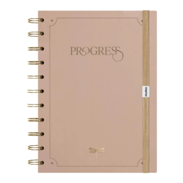 Caderno Studies Progress Bege Linhas Brancas