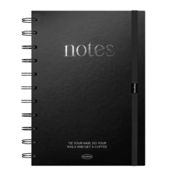 Caderno Studies Tie Your Hair Notes Preto Linhas Brancas