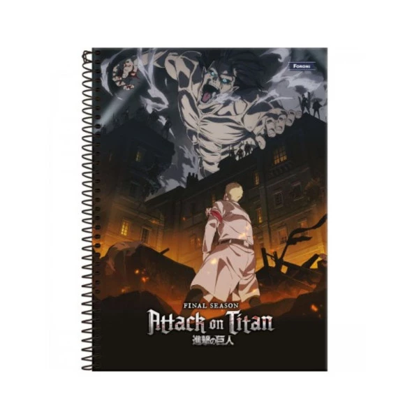 Caderno Universitário 1 Matéria 80F Foroni Ataque Aos Titans Laranja