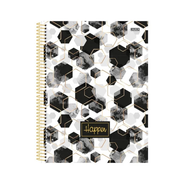 Caderno Universitário 10 Matérias Happen São Domingos Branco&Preto