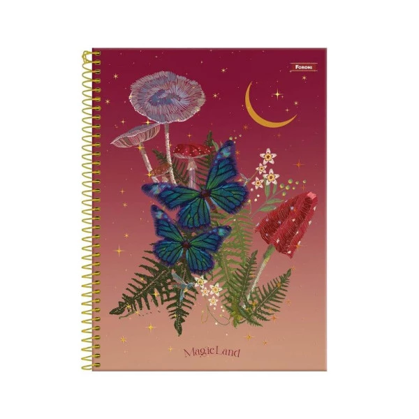 Caderno Universitário 10 Matérias Magic Land Foroni Bordô
