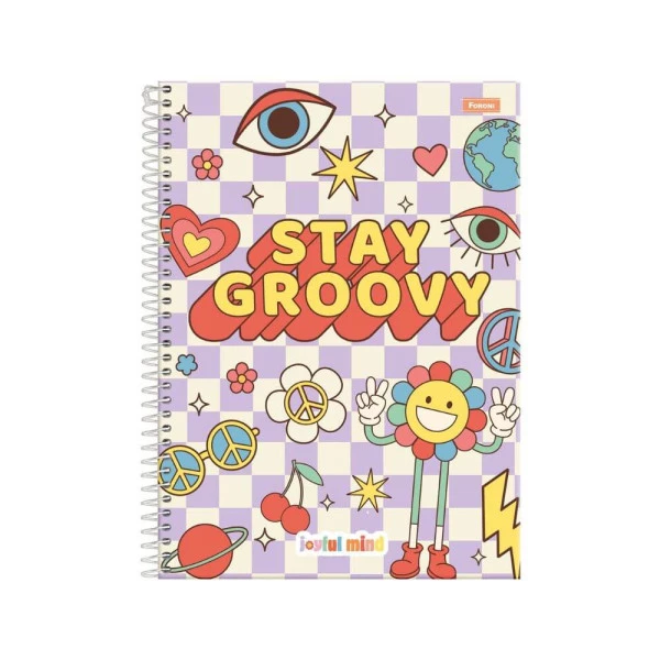 Caderno Universitário 15 Matérias Joyful Mind Foroni Stay Groovy