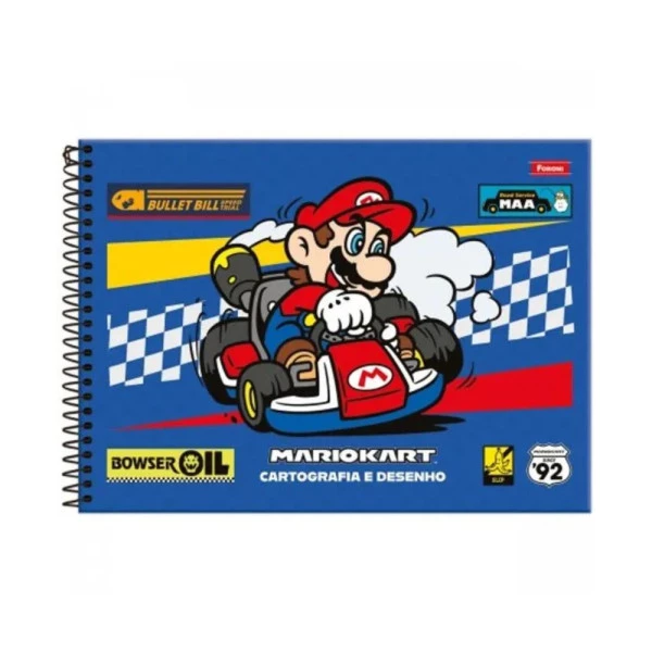 Caderno Cartografia E Desenho Super Mario Bros Azul Foroni 80F