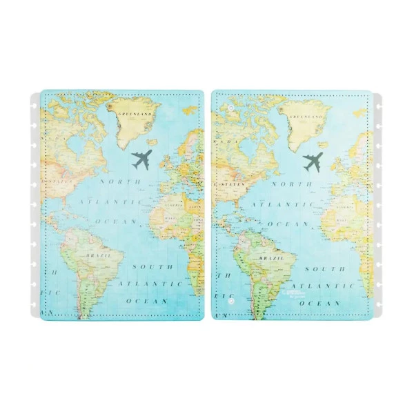 Caderno Inteligente Capa e Contracapa Grande Mapa Mundi Azul