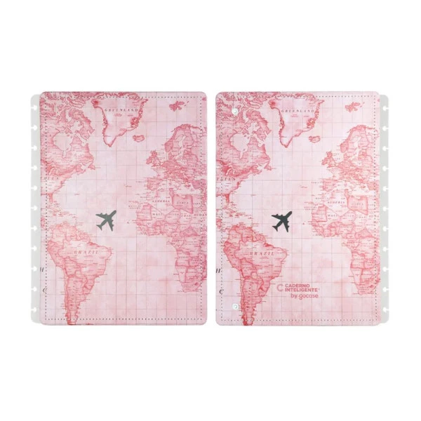 Caderno Inteligente Capa e Contracapa Grande Mapa Mundi Rosa