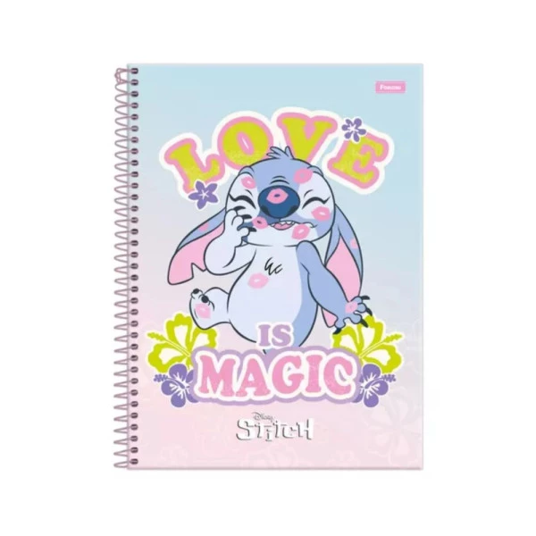 Caderno Stitch Universitário 10 Matérias 160F Foroni Love Is Magic
