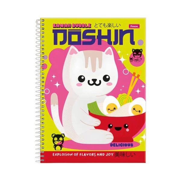 Caderno Universitário 10 Matérias Doshin Gato Foroni 160F