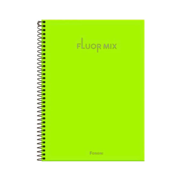 Caderno Universitário 10 Matérias Fluor Mix Capa Flexível Verde Neon Foroni