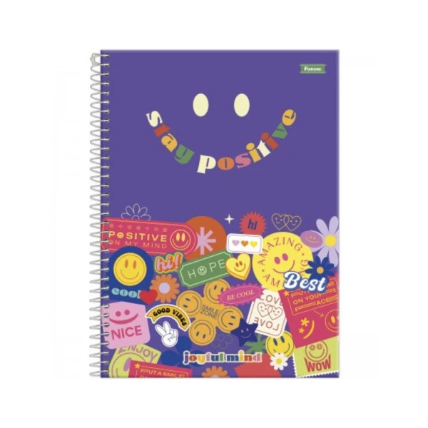 Caderno Universitário 10 Matérias Positive Joyful Mind Foroni 160F