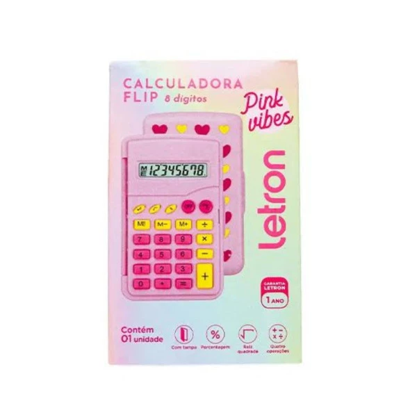 Calculadora de Mesa Pink Vibes Flor Flip 8 Dígitos Letron
