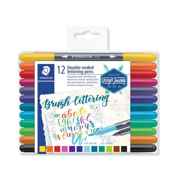 Caneta Brush Pen Lettering Staedtler Ponta Dupla 12 Cores