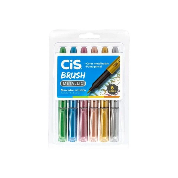 Caneta Brush Pen Metálico Cis 6 Cores