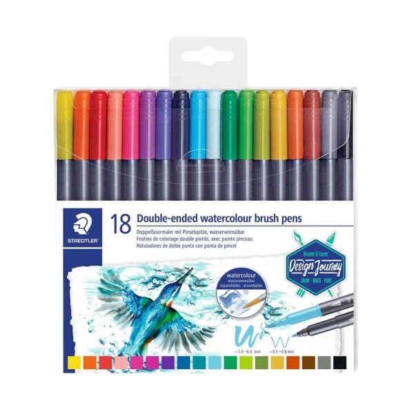 Caneta Brush Pen Staedtler Ponta Dupla Aquarelável 18 Cores