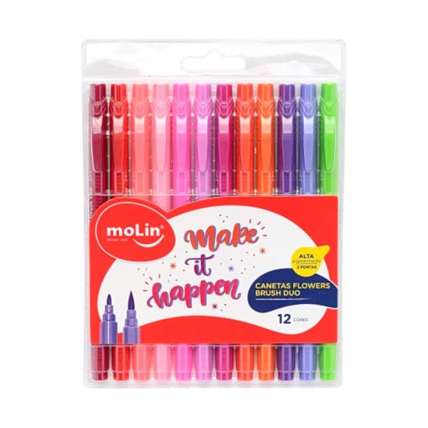 Canetas Flowers Brush Duo Molin c/ 12 un