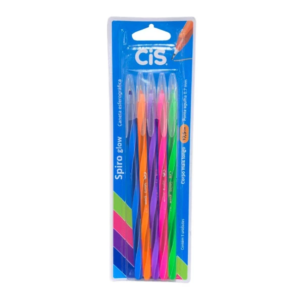 Caneta Esferográfica Cis Spiro Glow Kit C/5 Cores