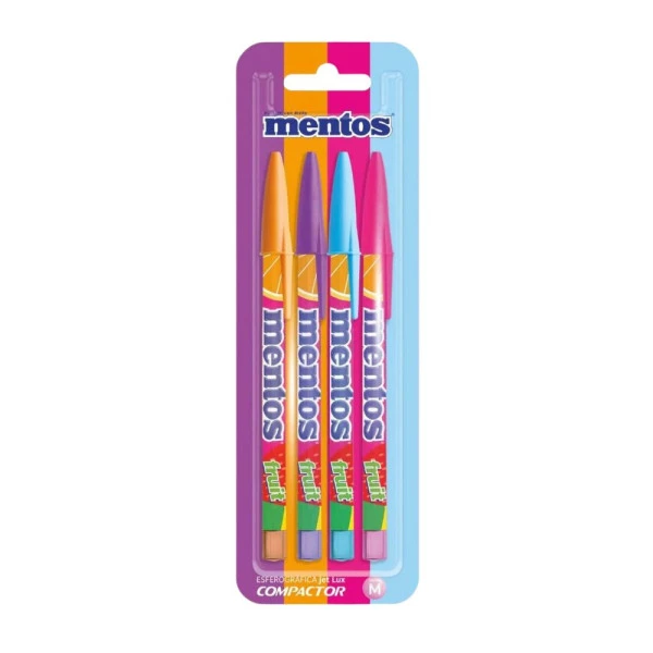 Caneta Esferográfica Mentos Compactor Jet Lux Blister C/4 Cores