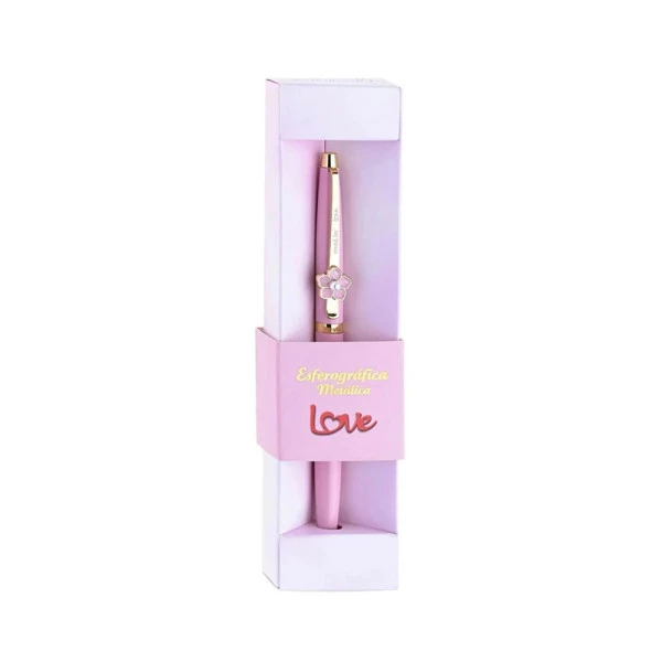 Caneta Esferográfica Metálica Love Flower Rosa Molin