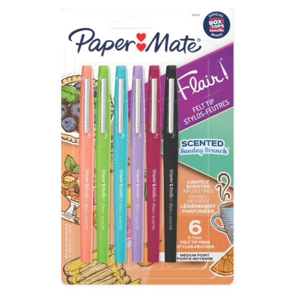 Kit 6 Canetas Hidrográfica Flair Com Cheirinho Média 0.7mm Papermate
