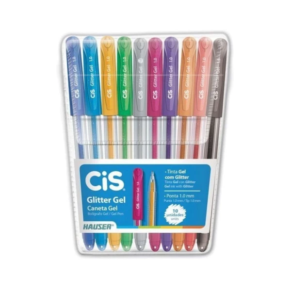 Caneta Gel Com Glitter Cis 1.0mm Estojo C/10un