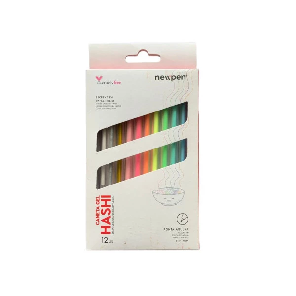 Caneta Esferográfica Newpen Gel Pen Hashi 0.5mm Sortido com 12 un