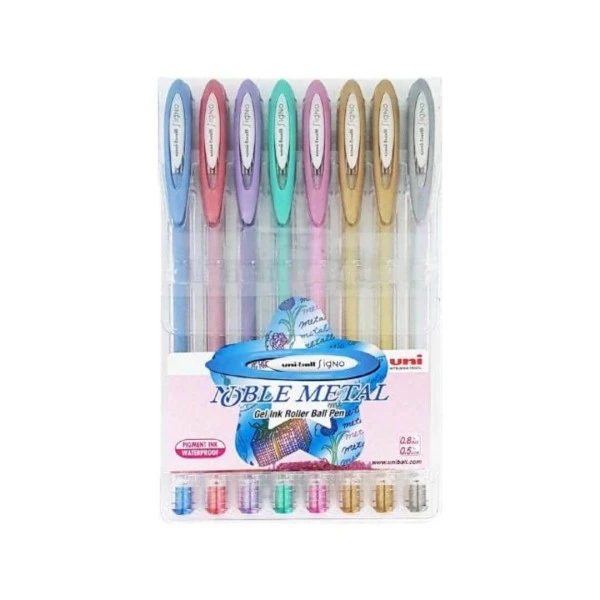 Caneta Gel Signo Uniball Noble Metal 0.8mm 8 Cores