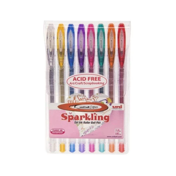 Caneta Gel Signo Uniball Sparkling 1.0mm 8 Cores