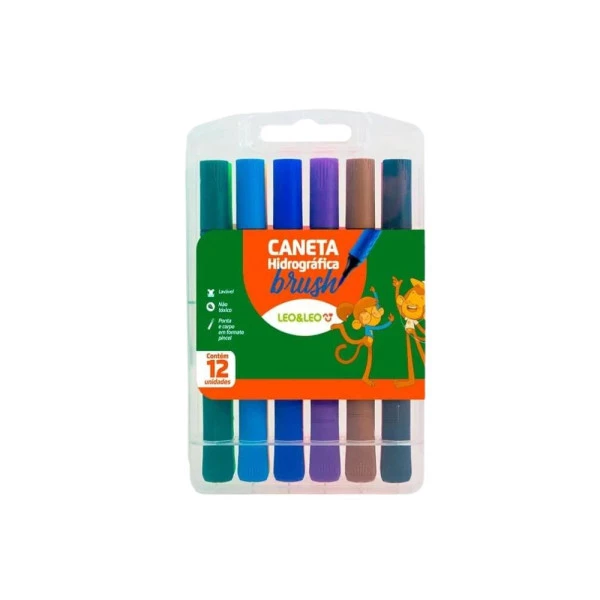 Caneta Hidrográfica Brush Pen Leo&Leo 12 Cores