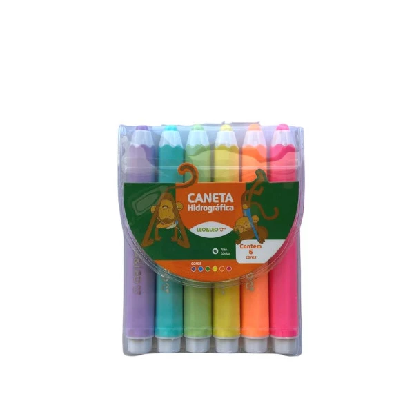 Caneta Hidrográfica Hidrocor Formato Lápis LEO&LEO c/ 6 cores