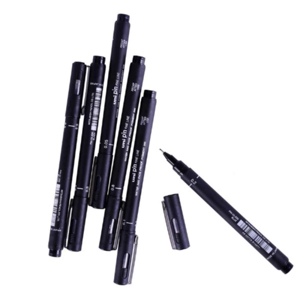 Caneta Nanquim Uni Pin Preto Várias Pontas