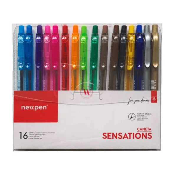 Caneta Gel NewPen Sensations 1.0mm Estojo c/ 16 Un