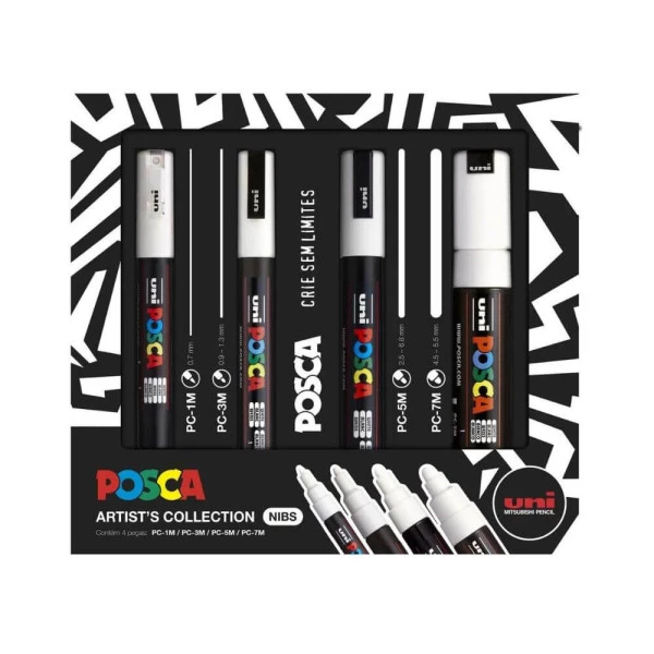 Caneta Posca Artist's Branco Uni Ball C/4 Peças