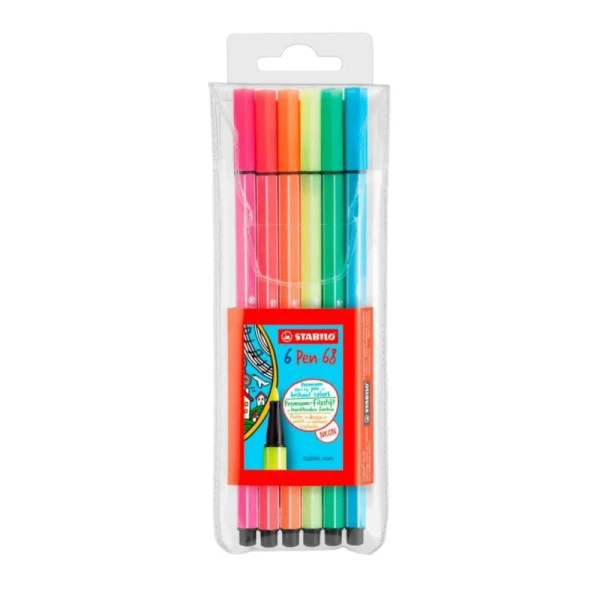 Caneta Stabilo Estojo Pen 68 1.0 mm 6 cores Neon