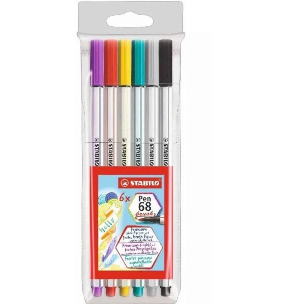 Caneta Stabilo Pen 68 Brush Estojo C/6 Cores