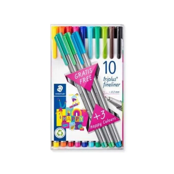 Caneta Staedtler Ponta Fina FineLiner Triplus 10 + 3 Grátis