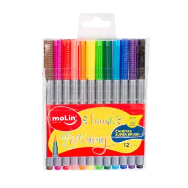 Caneta Super Brush Pen Ponta Pincel c/12 cores