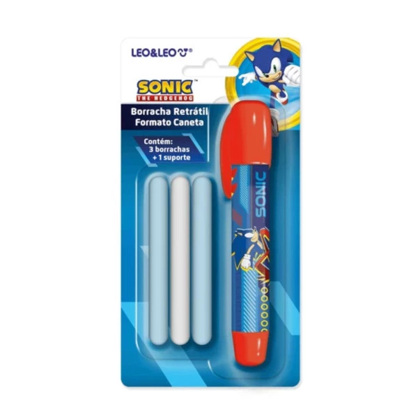 Caneta Borracha Retrátil Sonic Leo&Leo C/3