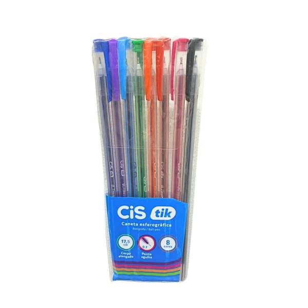 Caneta Esferográfica Cis Tik 0.7mm C/ 8 Cores