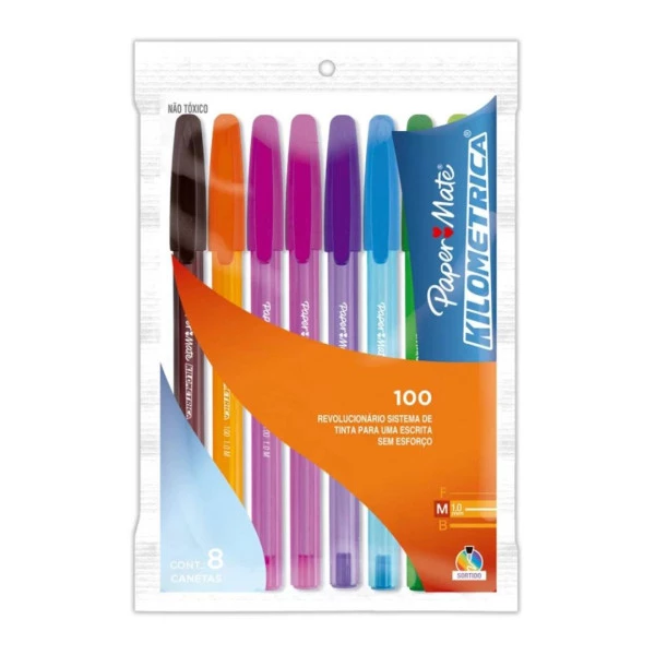 Caneta Esferografica Papermate Kilometrica 100 Colorz 8 Cores