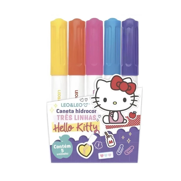 Caneta Hidrocor 3 Linhas Hello Kitty 5 Cores Leo&Leo