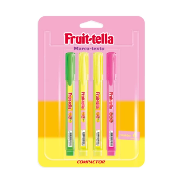 Caneta Marca Texto Fruit-Tella Compactor Destaq 3 Cores C/4 Un
