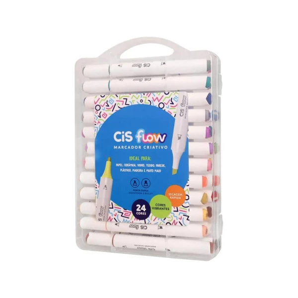 Caneta Marcador Artístico Cis Flow Criativo C/24 Cores