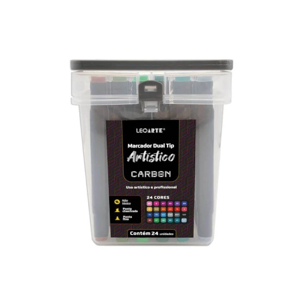 Caneta Marcador Artístico Dual Tip Carbon Line LeoArte 24 Cores