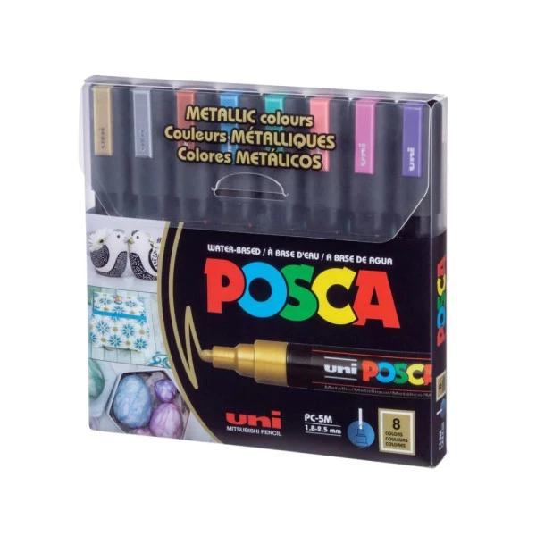 Caneta Posca Cores Metálicas Uni Ball PC-5M C/8 Cores