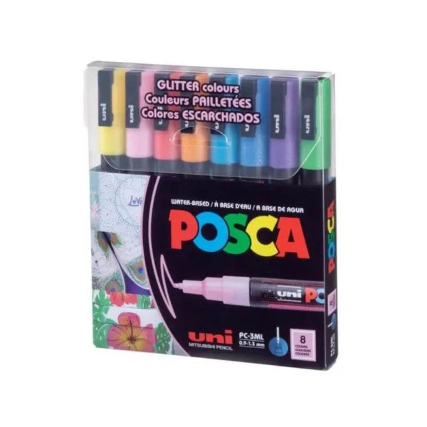 Caneta Posca Glitter Colours Uni Ball PC-3ML C/8 Cores