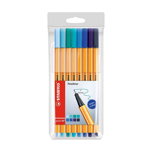 Caneta Stabilo Estojo Pen 88 Ponta Fina 0.4 mm 8 cores Tons Frios