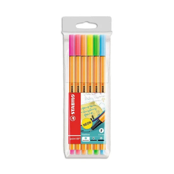 Caneta Stabilo Estojo Pen 88 Ponta Fina 0.4mm 6 cores Neon