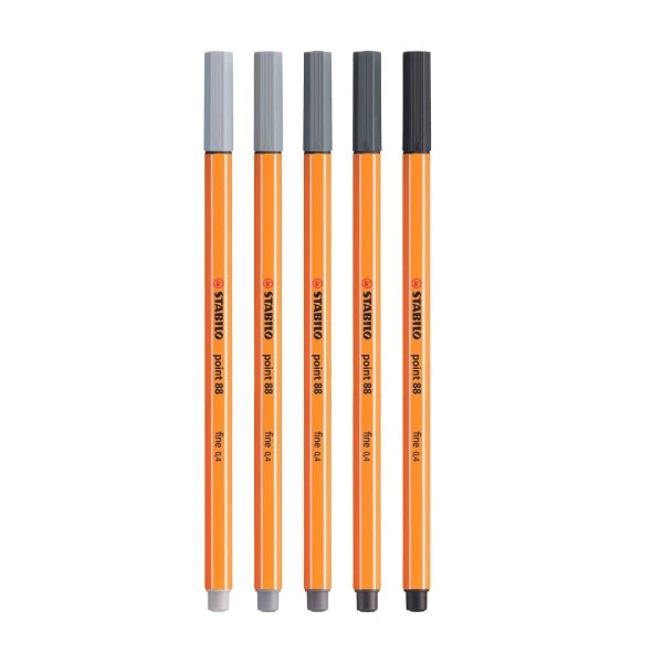 Caneta Stabilo Fine Pen Point 88 Tons de Cinza e Preto