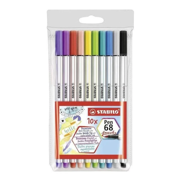 Caneta Stabilo Pen 68 Brush Estojo C/10 Cores